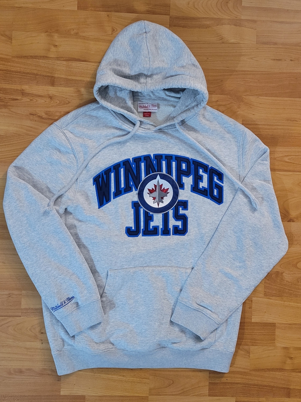 Mitchell & Ness Winnipeg Jets NHL Gray Blue LARGE Activewear Pullover Hoodie